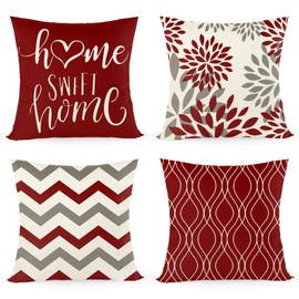 Joyshare Cushion Cover 40 x 40 cm, Set of 4, Sofa Decorative Cushion Covers, Linen, Cushion Cover with Zip, Red