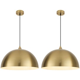 HOLOHATAL Gold Pendant Lights Kitchen Island, 15.7 Inch Gold Dome Pendant Light, Modern Farmhouse Pendant Light for Kitchen Island, Dining Room, Cafe, Bar, 2 Pack
