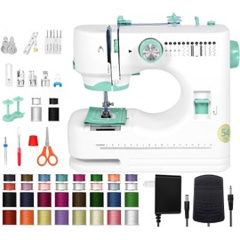 Sewing Machine for Beginners(Premium Edition), Twin Needle, Reverse Stitching, Small Portable Design, 12 Built in Stitches, LED Light, Foot Pedal, 32 Color Thread Kit for Home Mending and Crafts