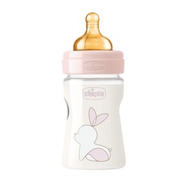 Chicco Original Touch Anti-Colic Bottle with 100% Natural Latex Nipple, Bottle with Slow Flow 0+ Months, Plastic Bottle 150 ml for Newborn, Pink