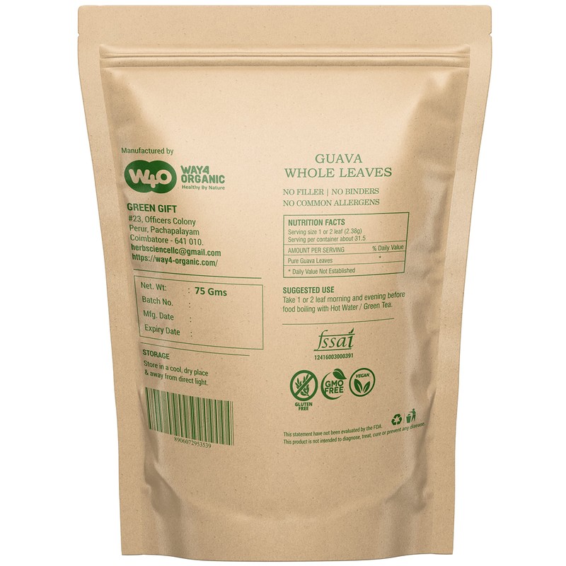 Guava Whole Dry Leaves 2.65 oz(75 grams), Loose Leaf Tea,