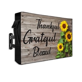 Rustic Wood Plank Outdoor TV Cover Fit TV Size 60-65", Weatherproof and Waterproof TV Oxford Cloths Cover for Outside, Blooming Sunflower Primitive Country TV Enclosure/TV Display Protectors