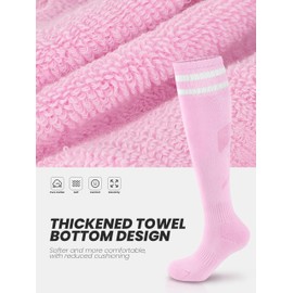 Hryrbay 4 Pairs Kids Cotton Soccer Socks Cushion Striped Baseball Uniform Boys Sock Toddler Girls Knee High Socks (Black, White, Rose Red, Pink,6-9 Years)