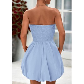 PRETTYGARDEN Women's Bubble Mini Dress 2025 Summer Strapless Tube Top Short A Line Sundress Trendy Casual Smocked Dresses (Light Blue,Small)