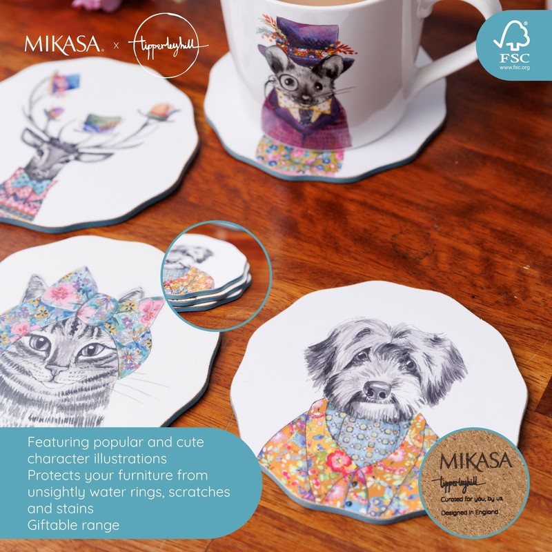 Mikasa x Tipperleyhill Coasters, 4pc Coaster Set with Scalloped Design,