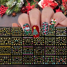 24 Sheet Christmas Nail Art Stickers Christmas Gold Nail Decals Xmas Winter Holiday Nail Designs Snowflakes Self-Adhesive Nail Stickers for Nails Art Accessories
