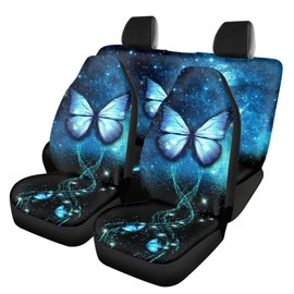 Howilath Blue Galaxy Butterfly Printed Car Seat Covers Full Set Universal Fit Front & Back Seats Cover, Comfortable Breathable Fabric Cushion