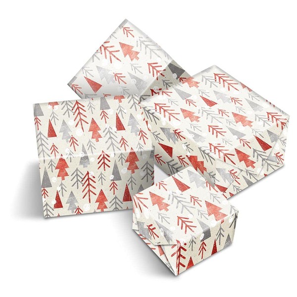 4 x Large Wrapping Paper Sheets - Red & Grey