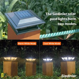 SIEDiNLAR Solar Post Lights 2 Pack Black Led Waterproof Dual Color Modes For Outdoor Use