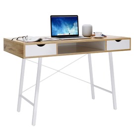soges Mid Century Desk with Drawers, 47 inches Writing Study Desk with 2 Drawer and Opening Storage Cube, Home Office Computer Desk for Small Space, Multifunctional Vanity Desk Dressing Table