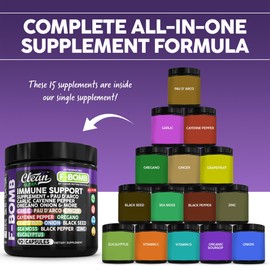 Organic Immune Support with PAU D'Arco Garlic Cayenne Pepper Oregano Ginger Grapefruit Onion Black Seed Sea Moss Black Pepper Zinc Eucalyptus Vitamin C Vitamin D Organic Soursop by Clean Nutra