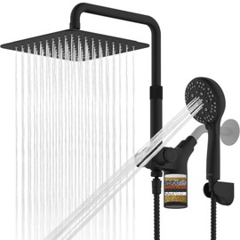 Ryamen Combo de cabezales de ducha dobles mejorados, cabezal de ducha filtrado de 10 pulgadas con ducha de mano, cabezal de ducha de lluvia de 3 vías 