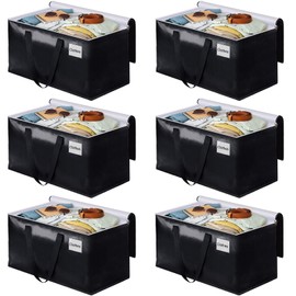 BlissTotes Moving Bags, Heavy Duty Moving Boxes with Zippers Top and Sturdy Handles, Storage Bags for Space Saving and Packing, Collapsible Moving Supplies, Storage Totes (76L, 6-Pack, Black)