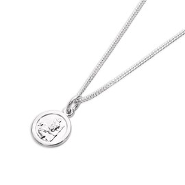 Sterling Silver Tiny Round Saint Christopher Pendant on 28 Inch Chain