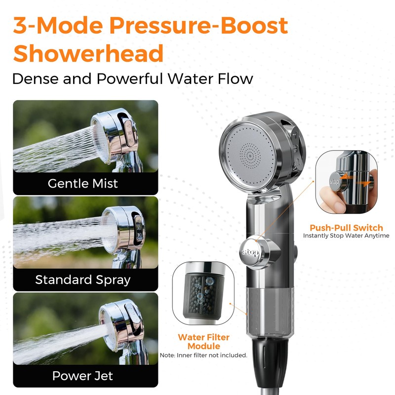 Portable Shower for Camping, Rechargeable Portable Shower Pump with LED