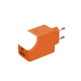 Doppelte Schnelllade-Netzadapter mit 65 W - USB- und USB-C-Anschluss - Ideal zum Laden von Telefonen, Tablets und Laptops - Mit Touch-Licht Ein/Aus - Xoopar ICE-G Orange.