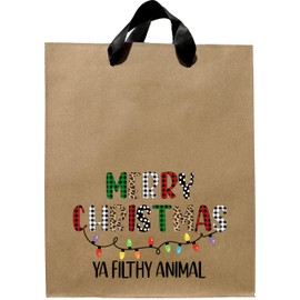 Funny Christmas Gift Bags, Merry Christmas Ya Filthy Animal Kraft Gift Bag With Black Ribbon Handles, Novelty Gift Bags, White Elephant Gift Bag, Gift Bag For Friend