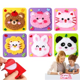 6PCS DIY Cartoon Animal Embroidery Doll Kit – Fun Felt Sewing Craft with Stickers | Perfect for Arts & Crafts Projects(Cat + Bear + Panda + Lion + Rabbit + Pig)