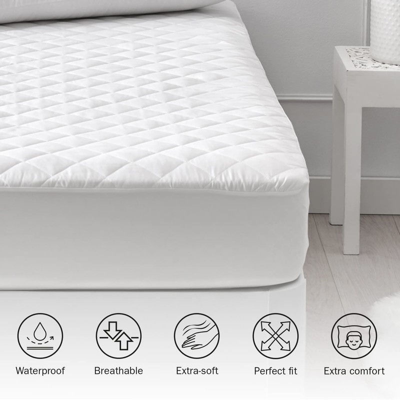 Pikolin Home – Cushioned Mattress Protector, Waterproof and Breathable, white,