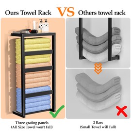 Bamboo Wall Blanket Ladder, 4-Tier Towel Racks, Blanket Holder with Anti-Slip Construction Home Decor, Decorative Blanket, Quilt, Towel, Scarf Ladder Shelves for Bathroom, Living Room, Bedroom, Black