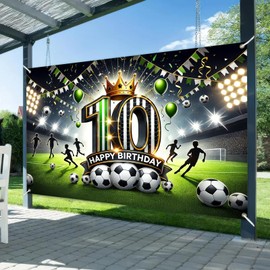 BlissYard 10th Birthday Banner 84x60 Inch Soccer Themed Backdrop
