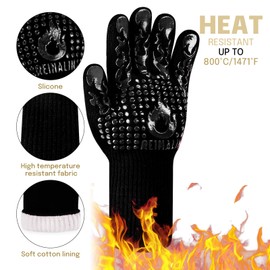 Reinalin Barbecue Gloves, Heat Resistant up to 800°C, Oven Gloves, Oven Gloves, Fireproof Gloves, BBQ Gloves, Cooking Gloves, Oven Gloves (L/XL/XXL, Black)