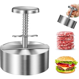 304 Stainless Steel Burger Press, 4.5" Hamburger Patty Maker, Heavy Duty Stainless Steel Burger Press for Ground Beef, Burgers, Dishwasher Safe