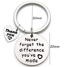 Going Away Gift for Employee Coworker Never Forget the Difference You've Made Keychain for Coworkers Thank You Gift Retirement Gifts for Women Men Employee, silver