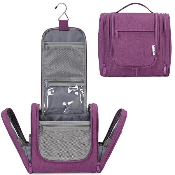 Narwey Toiletry Bag Women's & Toiletry Bag Men's Toiletry Bag for Hanging Men Cosmetic Bag Wash Bag for Women & Girls, Dark purple