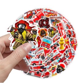 Fire Truck Stickers for Kids Teens Girls Boys, 50Pcs Cute Fire Engine Sticker Pack Vinyl Waterproof Decals for Laptop Water Bottle Skateboard,Fire Vehicles Car Theme Party Gift Reward Stickers