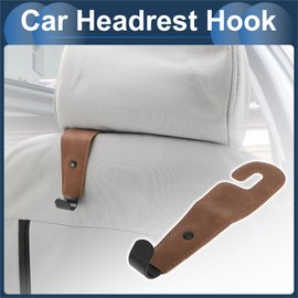 INFINAUTO Car Seat Headrest Hook Interior Accessories for Most Car, SUV, Truck Car Seat Back Organizer Hooks Faux Leather Metal Brown 6.69"x1.77"