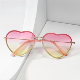 WDZAYXC Vintage Heart Sunglasses with Metal Frame, Hippie Glasses, Love Heart Sunglasses, UV Protection, Pink Yellow Gradient