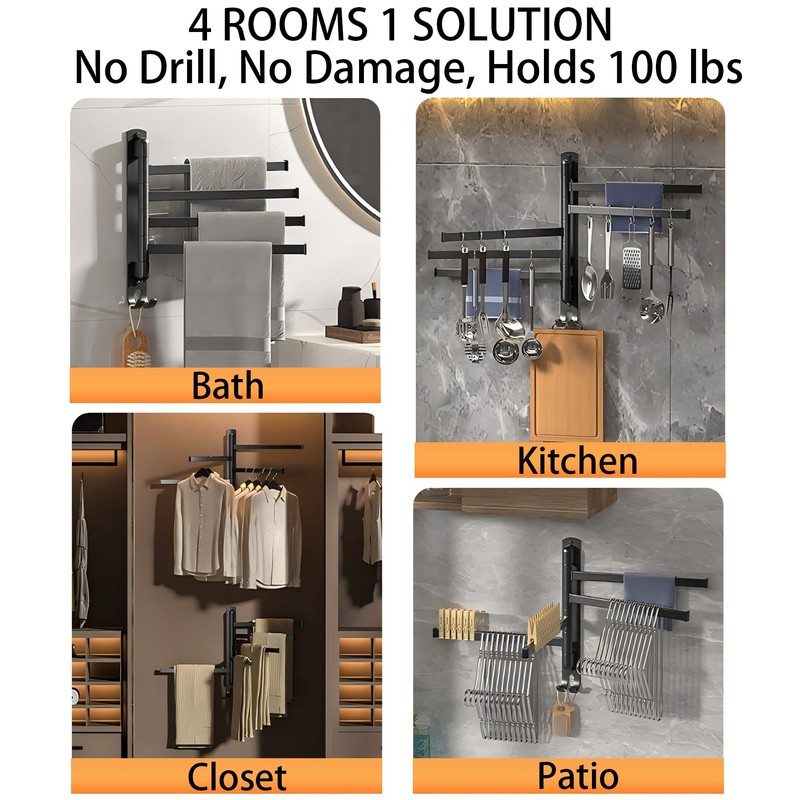 Swivel Towel Racks for Bathroom/Kitchen, Wall Mounted No Drill Heavy