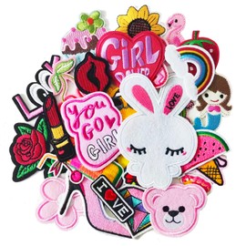 AXEN 30pcs Iron on Patches for Girls, Embroidered Sew On/Iron On Patches Applique for Clothes, Dress, Hat, Jeans, Pant, Shoe, Bags