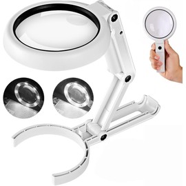 Magnifying Glass with Light and Stand, Foldable Handheld Large Magnifying Glass, Dual Brightness LED Illuminated Lighted Magnifier for Macular Degeneration, Seniors Reading, Close Work, Coins, Jewelry