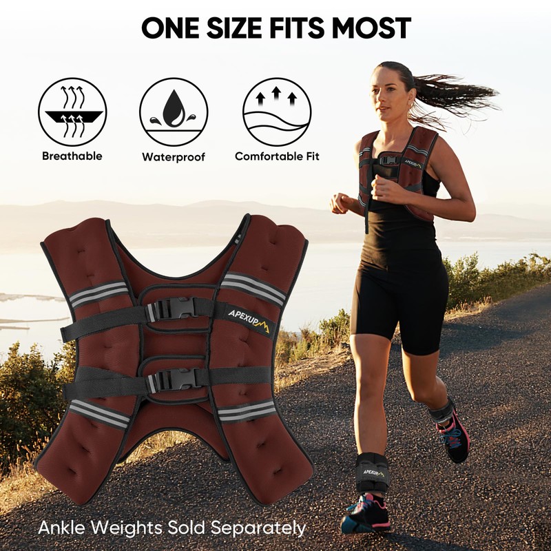 APEXUP APEXUP Weighted Vest with 5lbs/10lbs/15lbs/20lbs/25lbs/30lbs Weights and Reflective Stripe,