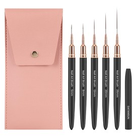 5PCS Nail Art Brushes Set with Pink Leather Case，【Metallic Material】 【Various Size】 【Light Weight】Nail Brush， Nail Brushes for Nail Art，Size：5mm,8mm,12mm,20mm,25mm，Black