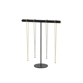 Coward T-Bar Necklace Organizer Stand, Velvet Necklace Bracelet Holder Stand with Metal Base, Hanging Jewelry Display Organizer for Women Girls (Black 1.6cm thickness tube)
