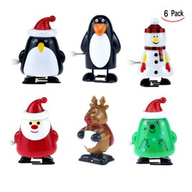 iPobie 6 Pieces Children's Christmas Wind Up Toy Wind Up Penguin Reindeer Christmas Tree Snowman Santa Figure Clockwork Toy