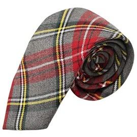 King & Priory Traditional Light Grey & Red Tartan Tie, Check, Plaid