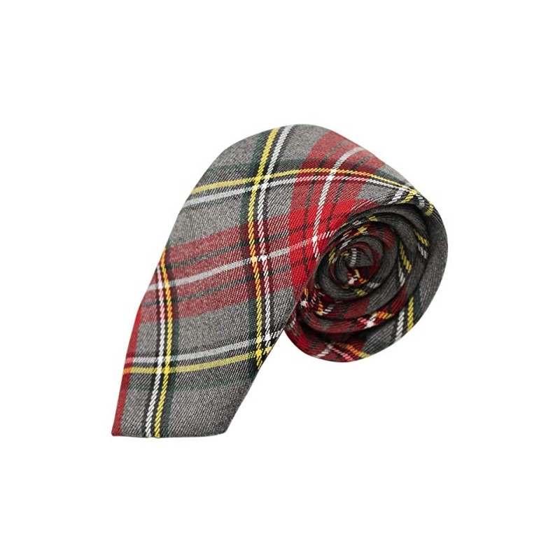 King & Priory Traditional Light Grey & Red Tartan Tie,