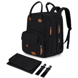 Qualyphant Extra Large Diaper Bag Backpack for Two Kids Twins - Expandable Baby Bag (26-36L), Dual Big Compartments - Includes Changing Pad & Stroller Straps, Unisex Black