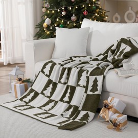 Buryeah Christmas Tree Knit Throw Blanket, 50 x 60 Inch Reversible Knitted Throw Blanket, Cozy Soft Lightweight Gift for Couch Sofa Bed(Green and White)