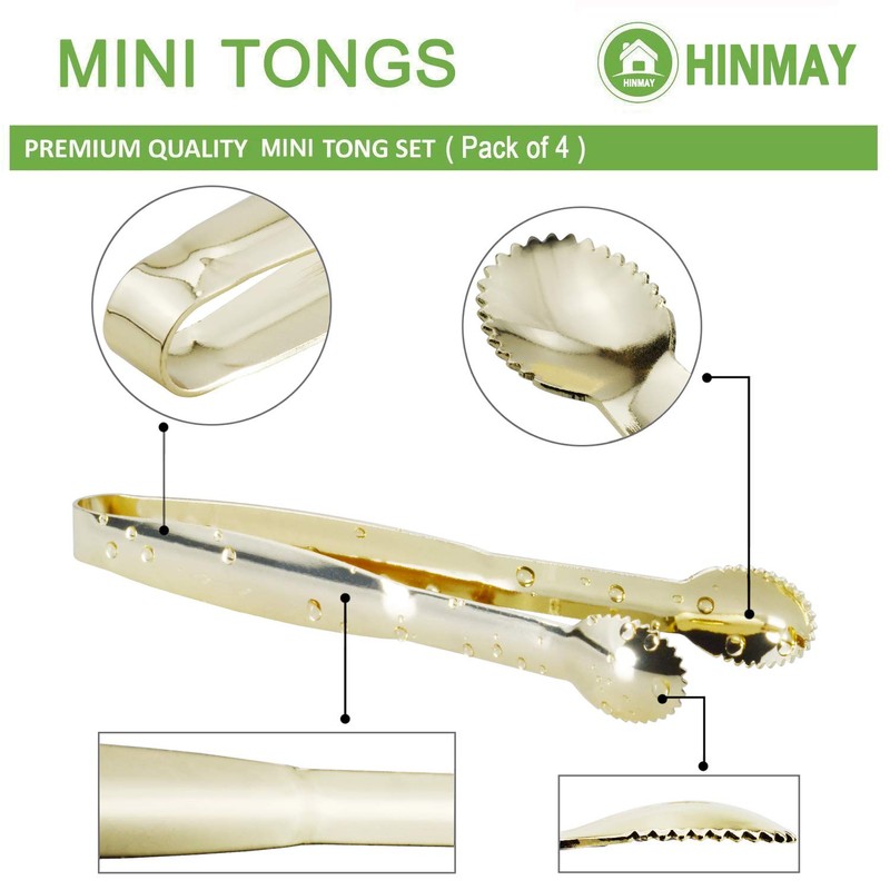5.75" Mini Appetizer Tongs Set, Tiny Stainless Steel Small Tongs