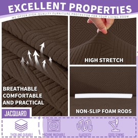 2025 Striped Chair Covers 2 Piece, Stretch Chair Slipcover with Arms for Living Room, Anti-Slip Armchair Cover with Bottom Ties, Thick Durable Washable, Soft Cozy Protector (31"-46",Dark Coffee)