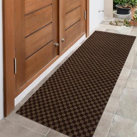 LITA 2'~82' Custom Sizes Runner Rug Mat Indoor Outdoor Utility Carpet,Area Rugs with Non Slip Rubber Backing for Hallway Kitchen Entryway Balcony Garage Stair Laundry, Checked Brown, 3' x 5'