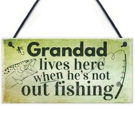 RED OCEAN Grandad Lives Here CARP Fishing Hanging Sign Fathers Day Dad Gone Fishing Gifts