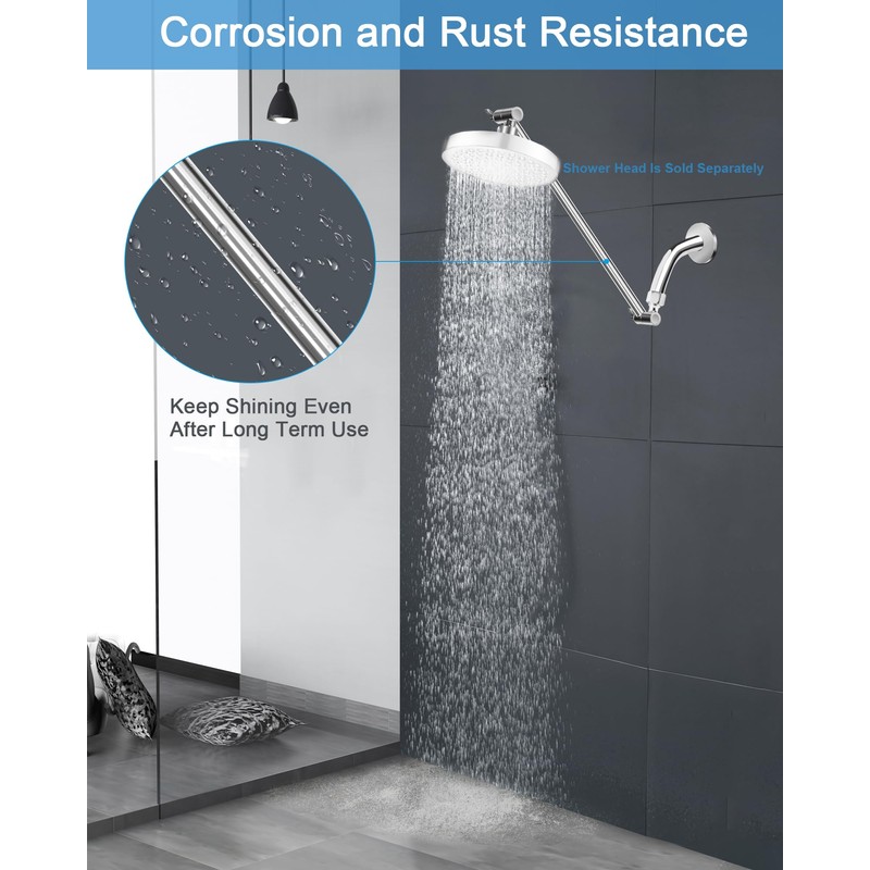 15 Inch Extra Long Adjustable Shower Head Extension Arm With