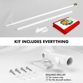 Flag Pole 6Ft White & Peru Peruvian Flag 3x5FT Double Sided Embroidered By G128