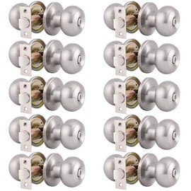 Gobrico 10 Pack Interior Door Knobs with Lock Privacy Door Locks for Bedroom Bathroom Brushed Nickel Door Knobs Round Door Knob Satin Nickel Universal for Right Left-Handed Doors